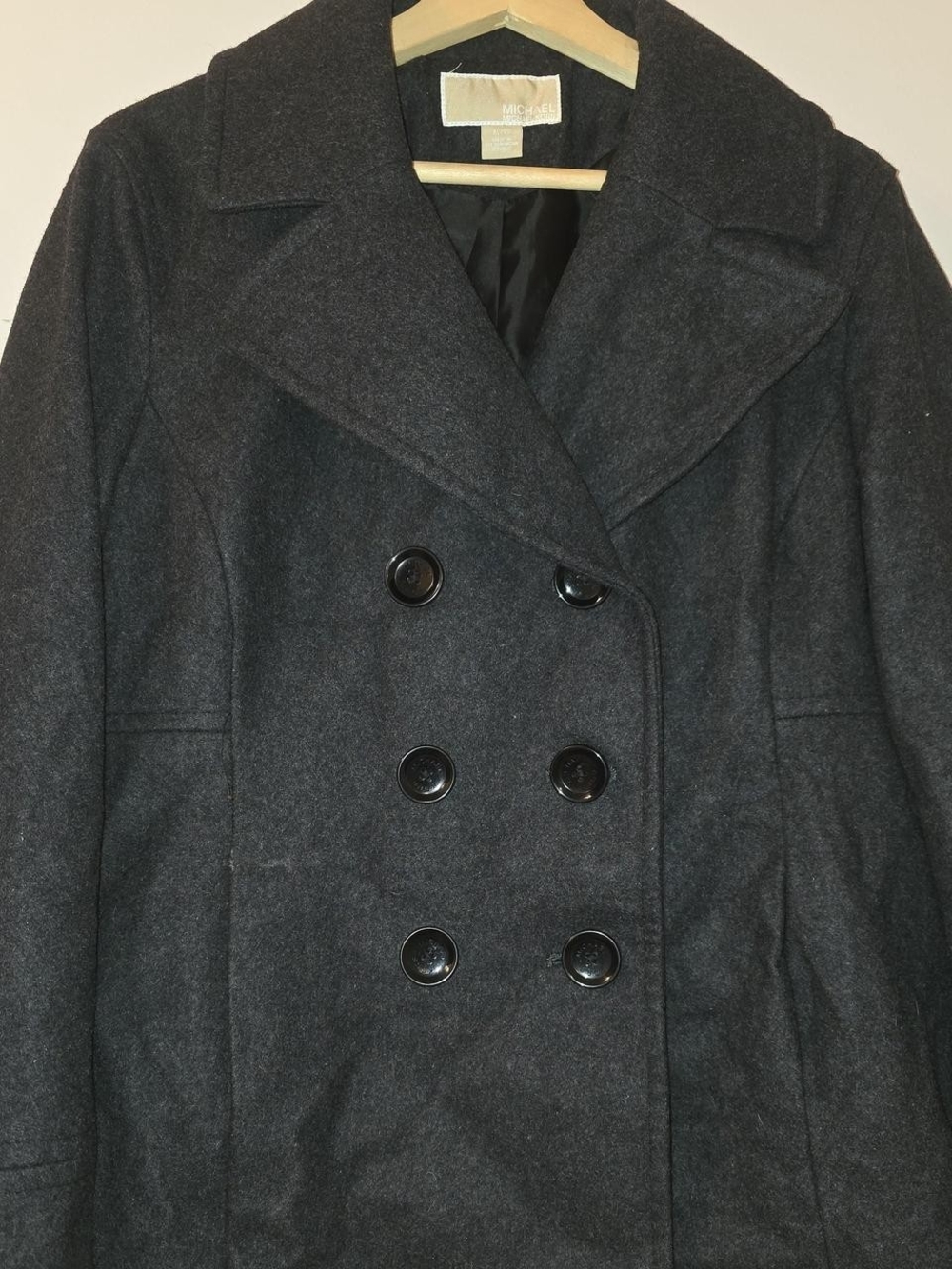 Michael Kors Dark Charcoal Double-Breasted Wool Peacoat